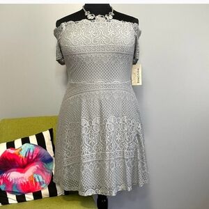 NWT Rewind Grey Lace Off the Shoulder Fit and Flare Dress NEW XXL